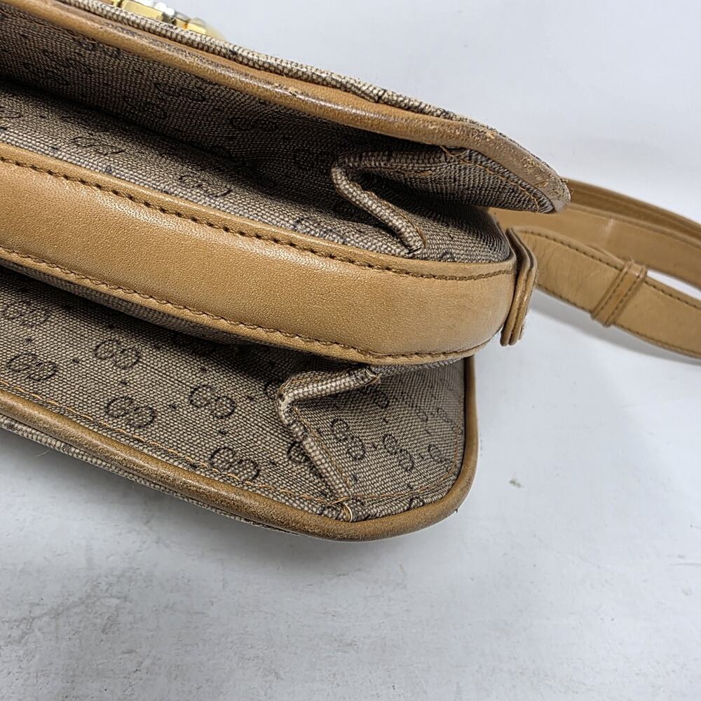 Vintage Gucci Micro GG Crossbody Bag 1970s Tan Canvas Italy Brass Lock Brown - Picture 7 of 16